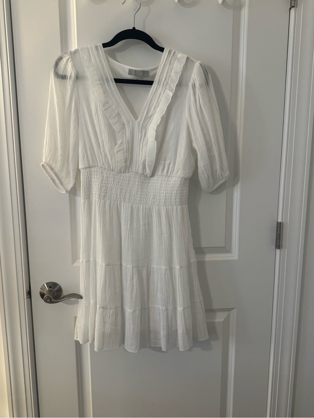White V-Neck Tiered Smocked Waist Dress